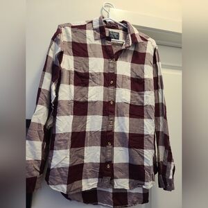 Burgundy and White Casual Button Down Shirt with Bold Check Pattern
